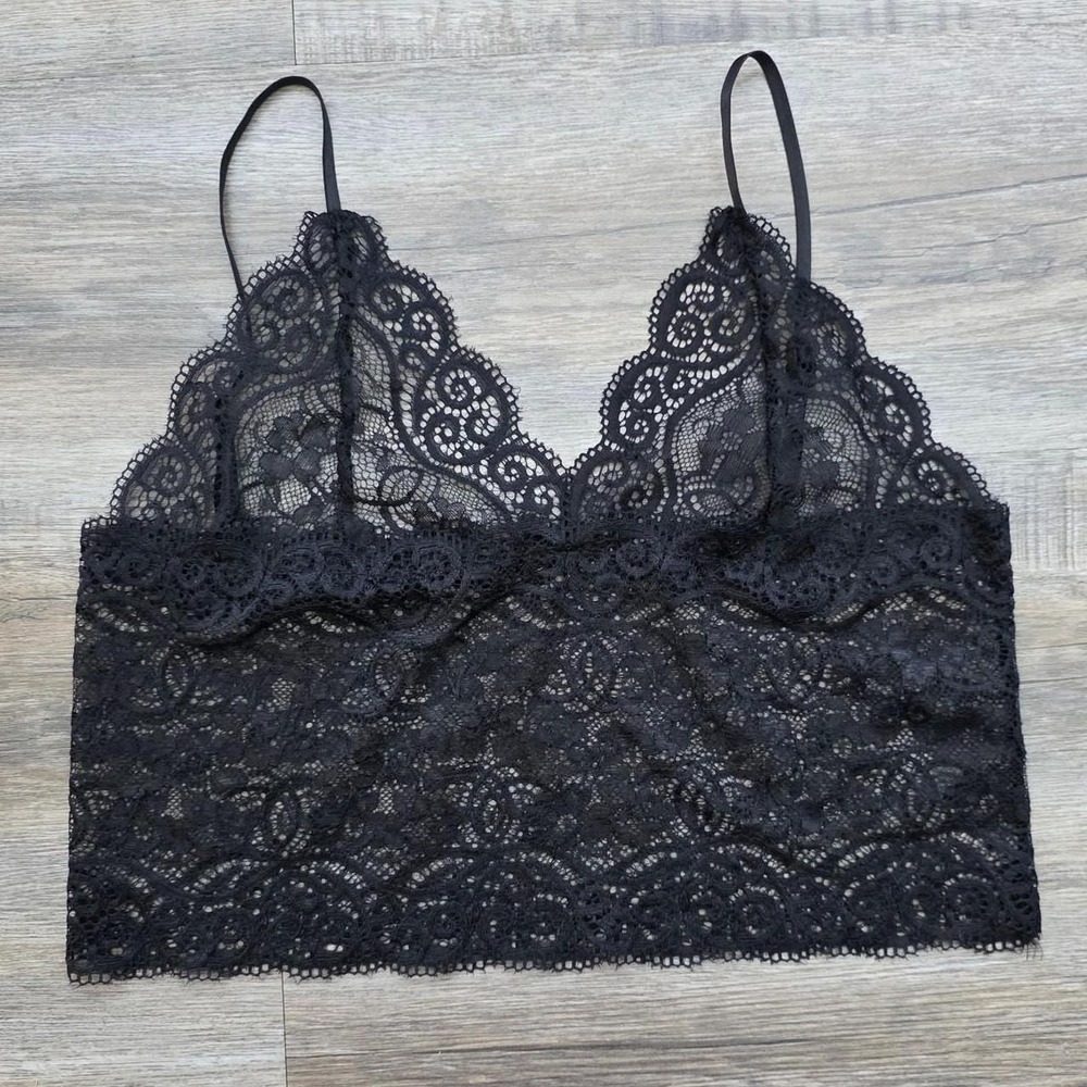 Black Lace Floral Gothic Crop Top Dark Coquette Sheer Bralette Cami Medium